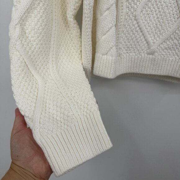 Quinn’s Organic Cotton Ultra Cropped Cable Knit Sweater In Ivory Size S Women’s - Picture 4 of 7
